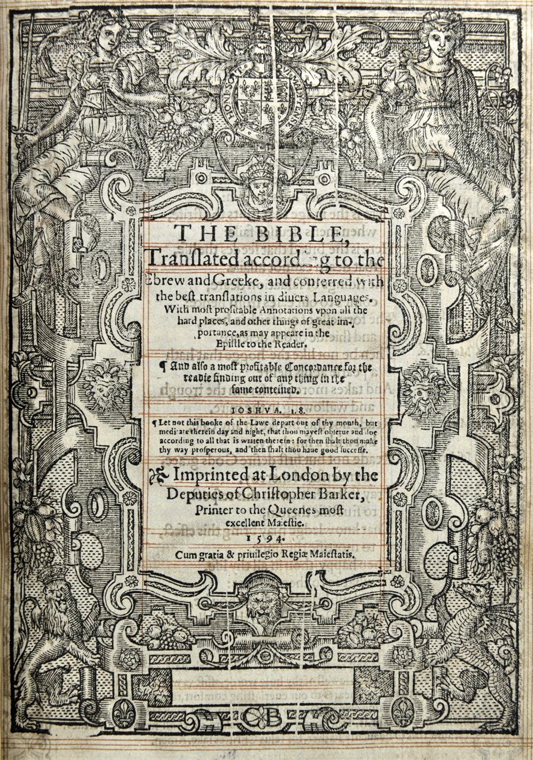 [‘Breeches Bible’] The Bible : translated according to the Ebrew and Greeke . . . - Image 2 of 6