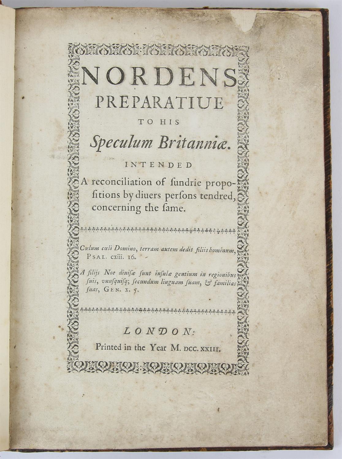 Norden, John, 'Nordens Preparatiue to His Speculum Britanniae, intended a reconciliation of sundrie - Image 4 of 6