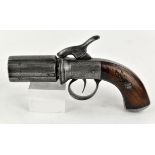 19th century Pepper Pot percussion cap pistol, unmarked with walnut grips, 19.5cm long,