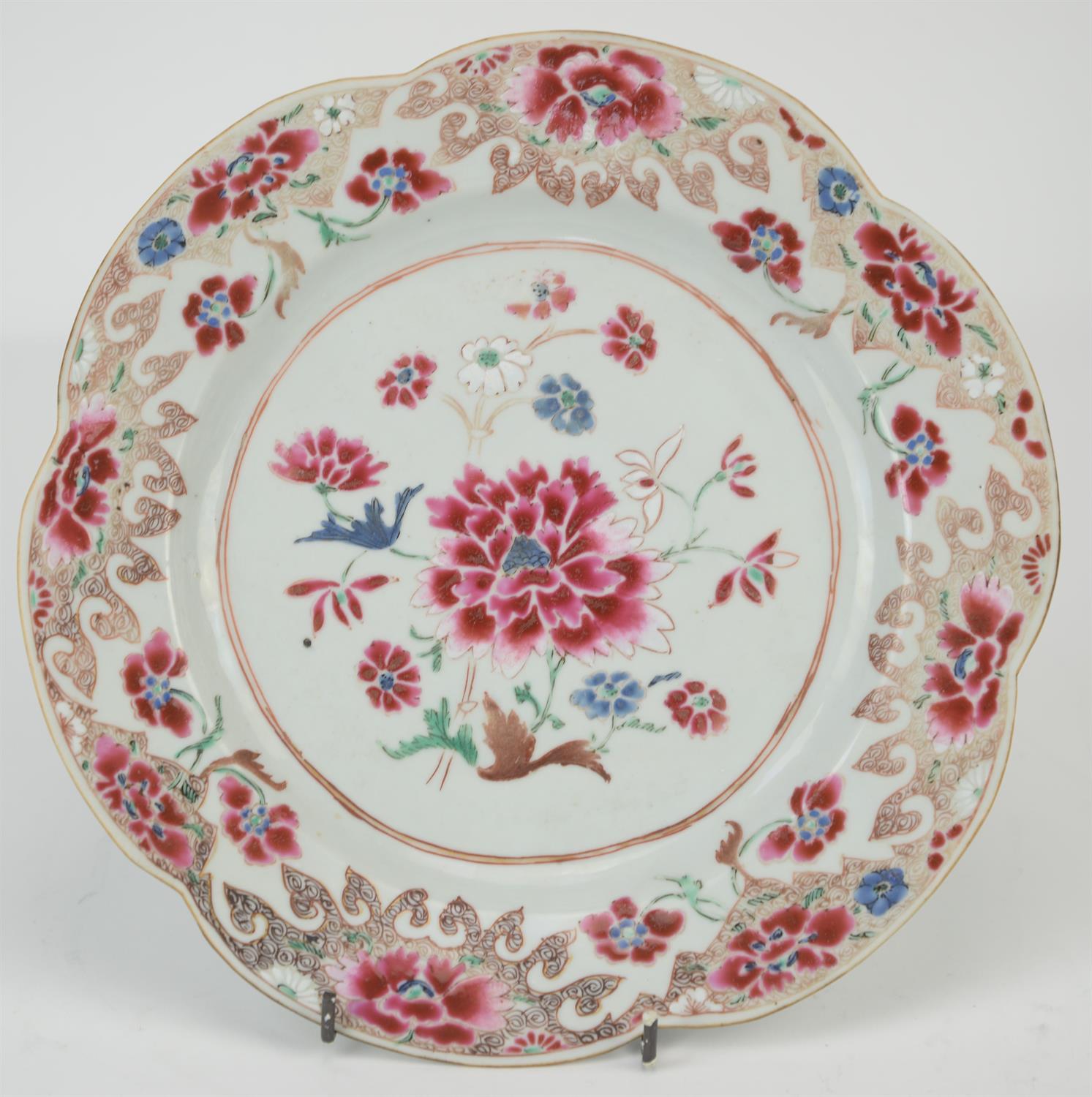 Eight famille rose dishes; each one decorated with floral designs and about 22.5 cm diameter, - Image 24 of 28