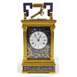 Enamel Champlevé carriage clock, 19th Century, the case of architectural design with four