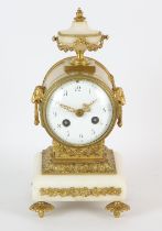 French gilt bronze and white marble mantel clock, by repute from Maples, Paris, 19th Century,