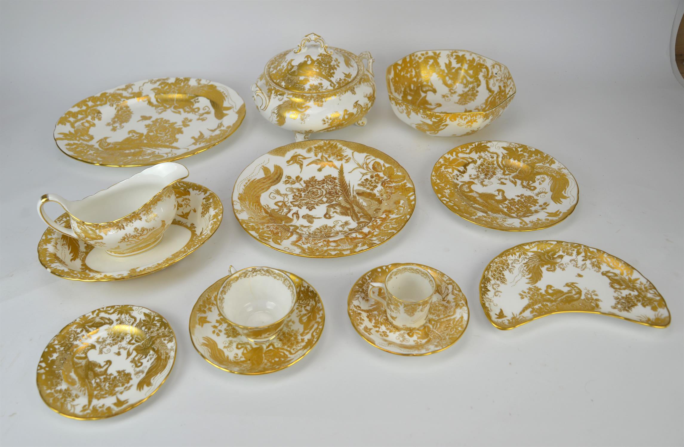 Royal Crown Derby, a part dinner service in the Gold Aves pattern, printed marks to base, - Image 20 of 38