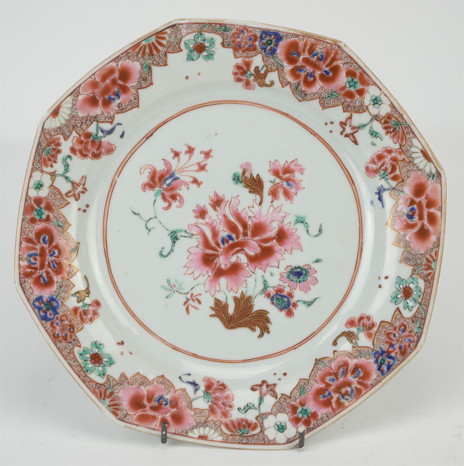 Eight famille rose dishes; each one decorated with floral designs and about 22.5 cm diameter, - Image 14 of 28