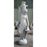 Reconstituted figure of a lady holding a water pot standing on a plinth, H186cm