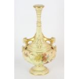 Worcester blush vase, the handles moulded with rams head bosses, the belly decorated with floral