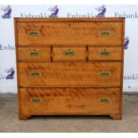 Satinwood military chest, 19th Century, with secretaire drawer, with red leather writing surface