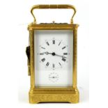 French 8 day Grande Sonnerie carriage alarm clock, 19th Century, of large size, the case overall