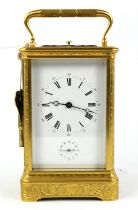 French 8 day Grande Sonnerie carriage alarm clock, 19th Century, of large size, the case overall