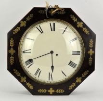 19th century rosewood and mahogany octagonal cased single fusee wall clock, the white enamel dial