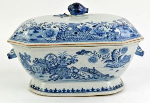 A Chinese Export blue and white tureen and [possibly associated]cover, decorated on the exterior