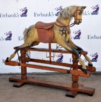 Dapple grey rocking horse, late 19th century, with horse hair main and tail, leather saddle and