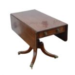 Mahogany and rosewood banded twin flap table, 19th Century, with single drawer, on turned column,