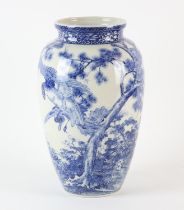 A Japanese sometsuke slender oviform vase decorated with a Bird-of-Prey beside other birds and a