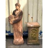 Reconstituted stone figure of the goddess Flora holding a basket of flowers, H105cm,