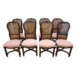 Set of eight Queen Anne Style side chairs, with cane backs and overstuffed seats, 112cms high (8)