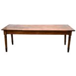 Rectangular walnut farmhouse table, 19th Century, with rectangular planked top, with frieze drawers