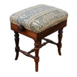 Rosewood piano stool, 19th Century, padded seat, on turned legs, with Marsden Patent mechanism to