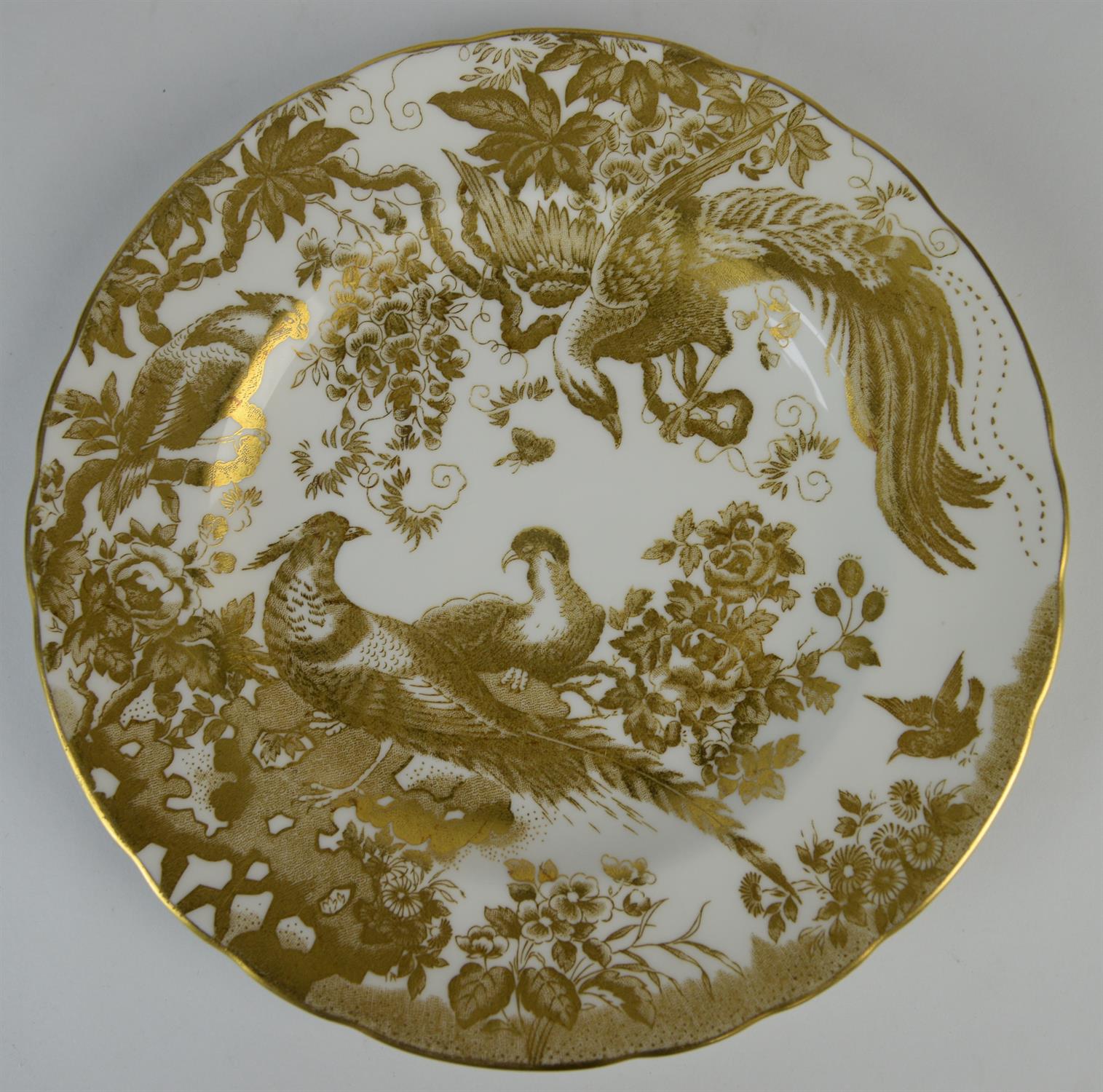 Royal Crown Derby, a part dinner service in the Gold Aves pattern, printed marks to base, - Image 14 of 38