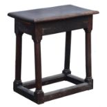 Oak joint stool, late 17th/18th Century, 50cm high x 47cm wide x 27cm deep