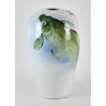 In the style of Makuzu Kozan, a Japanese porcelain vase, decorated with two koi carp,