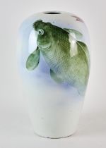 In the style of Makuzu Kozan, a Japanese porcelain vase, decorated with two koi carp,