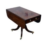 Mahogany twin flap table, 19th century, with frieze drawer, on turned support with four curving