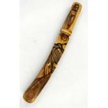 Japanese Tanto with carved bone handle and scabbard 16cm blade The buyer must be over the age of