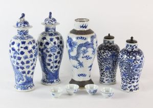 Two pairs of blue and white vases, both pairs with four-character marks of The Kangxi Emperor,