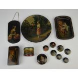 Collection of lacquered items, to comprise a case, probably German/Austrian decorated with a