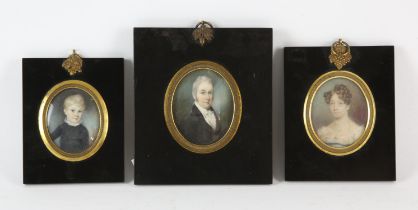 Portrait miniature of a gentleman, 19th Century, portrayed in a dark coat with white cravat,