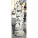 Reconstituted stone figure of a lady with a dove, H85cm