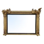 William IV/Early Victorian giltwood and gesso overmantel mirror, with foliate columns and reeded
