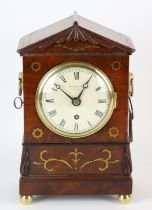 A mahogany mantel clock, by Broderick, Peterborough, the mahogany and brass case of architectural