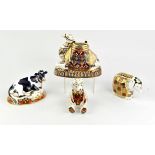 Royal Crown Derby porcelain Fresian cow paperweight, Butter cup, Gold stopper, c. 2001, in box,