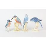 Two Royal Worcester porcelain figures of birds, to comprise a parrot and a budgie,