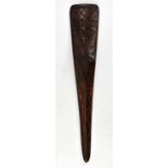 George III treen chip carved stay busk love token, Mary Harriss dated 1794, 33.5 cm long.