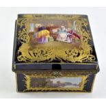 Continental Sevres style casket, early 20th Century, decorated with an interior scene of ladies and