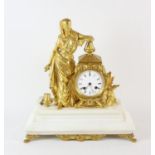 French white marble and gilt bronze mantel clock, 19th Century, the case in the form of an Egyptian