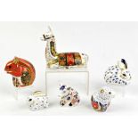 Six Royal Crown Derby paperweights, to include the Llama paperweight for the Crown Derby Collectors