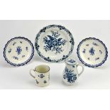 Pair of Worcester style blue and white porcelain plates, 18th Century, with scalloped edges,