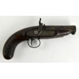 Mid 19th Century Overcoat Percussion Pistol.500, 3 3/4 inch, octagonal barrel. The top flat with