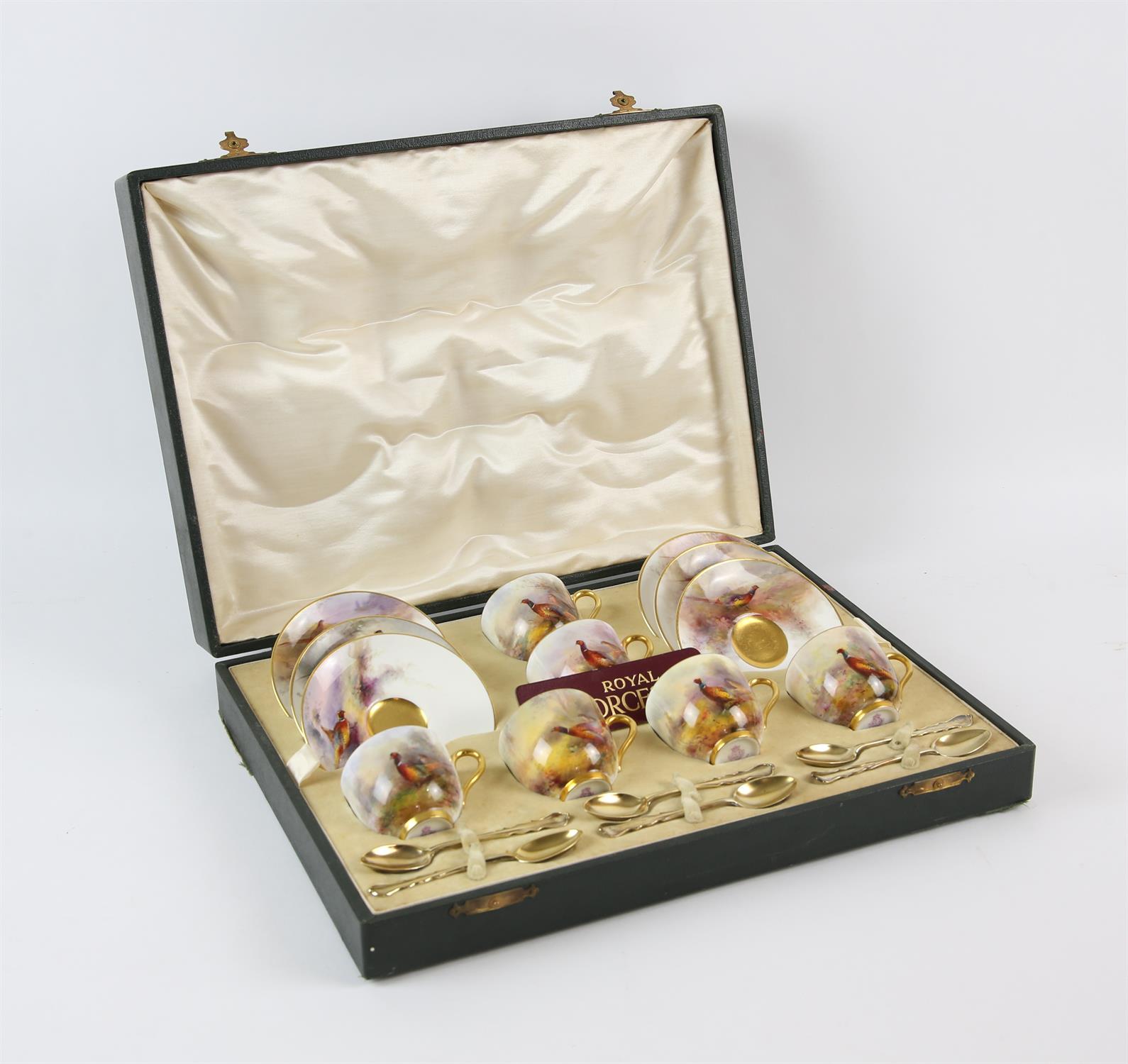 A Royal Worcester porcelain presentation tea set by James Stinton, decorated with pheasant in - Image 4 of 6