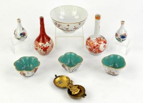 Three small famille rose bowls decorated with heroes and heroines from Classical China; together