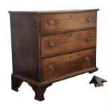 Mahogany chest of drawers, 18th Century, with crossbanded top, above three long graduated drawers,