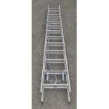 Double extension aluminium ladder in good condition. Please note that buyers premium is 25% plus