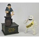 Michelin Man - White Painted Metal Advertising Figure, with yellow band, stamped Michelin