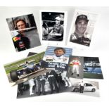 10 signed photos - Lewis Hamillton (signed Mercedes-Benz photo card  4"x8" approx.), Damon Hill,