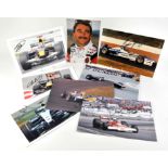 8 signed photos - David Coultard, Damon Hill, Nigel Mansell, Jochan Mass, Stirling Moss,