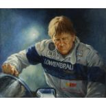 § Alan Fearnley (British b.1942), An original oil painting of Derek Bell - The racing driver